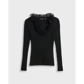 Women Anyibel-Frill Detail V-Neck Jumper - Black