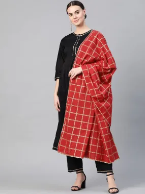 Women'S Black & Red Solid Kurta With Trousers & Dupatta