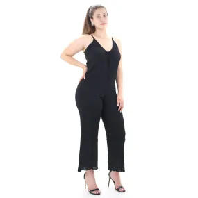 Women's Ribbed Scoop Neck Jumpsuit,Black