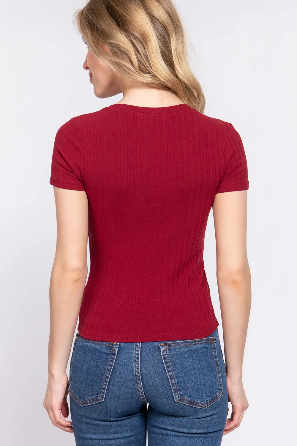 Women's Short Slv Crew Neck Variegated Rib Knit Top